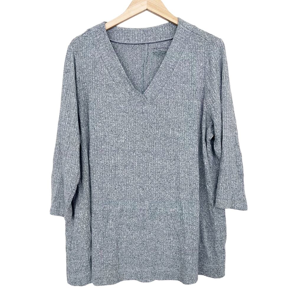 Lane Bryant Gray Ribbed 3/4 Sleeve Sweater Sz 18/20